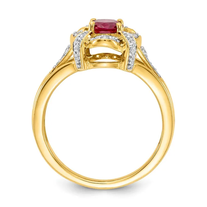 Goldiacom 14K Yellow Gold Real Diamond and Oval Ruby Ring Rings