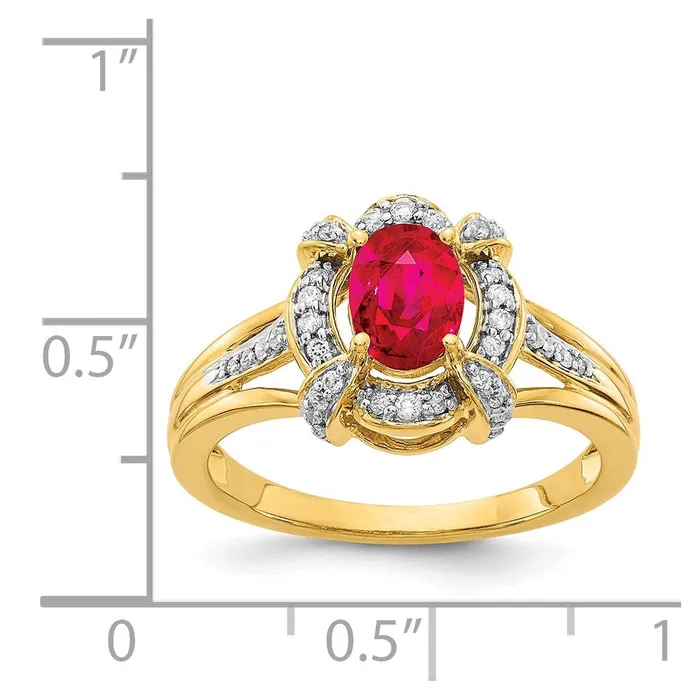 Goldiacom 14K Yellow Gold Real Diamond and Oval Ruby Ring Rings