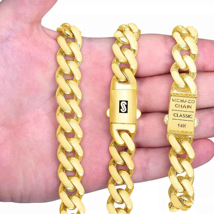 Goldiacom Necklaces 10k Yellow Gold Royal Monaco Miami Cuban Link 11mm Chain Pendant Necklace 30