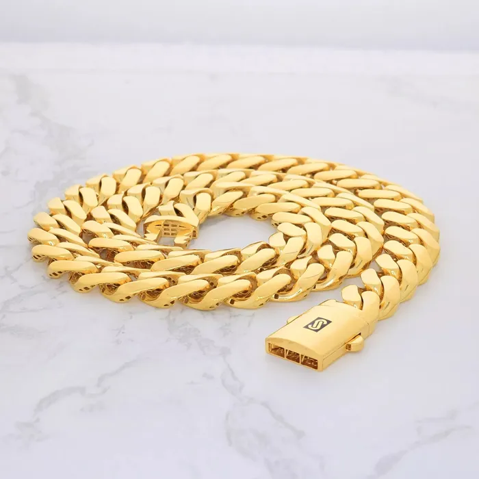 Goldiacom Necklaces 10k Yellow Gold Royal Monaco Miami Cuban Link 11mm Chain Pendant Necklace 30