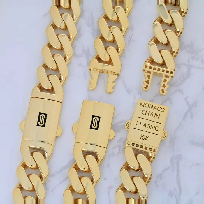 Goldiacom Necklaces 10k Yellow Gold Royal Monaco Miami Cuban Link 11mm Chain Pendant Necklace 30