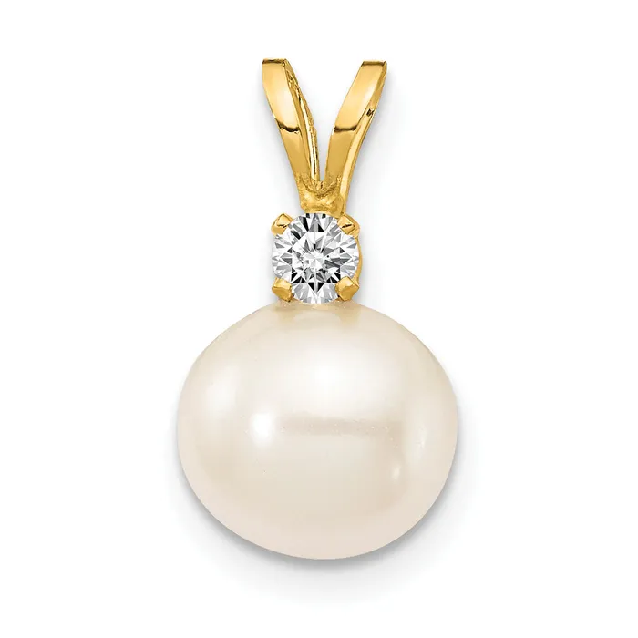 Goldiacom Necklaces 14k 7mm FW Cultured Pearl AAA Diamond Pendant