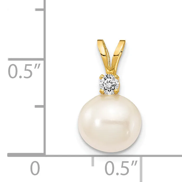 Goldiacom Necklaces 14k 7mm FW Cultured Pearl AAA Diamond Pendant