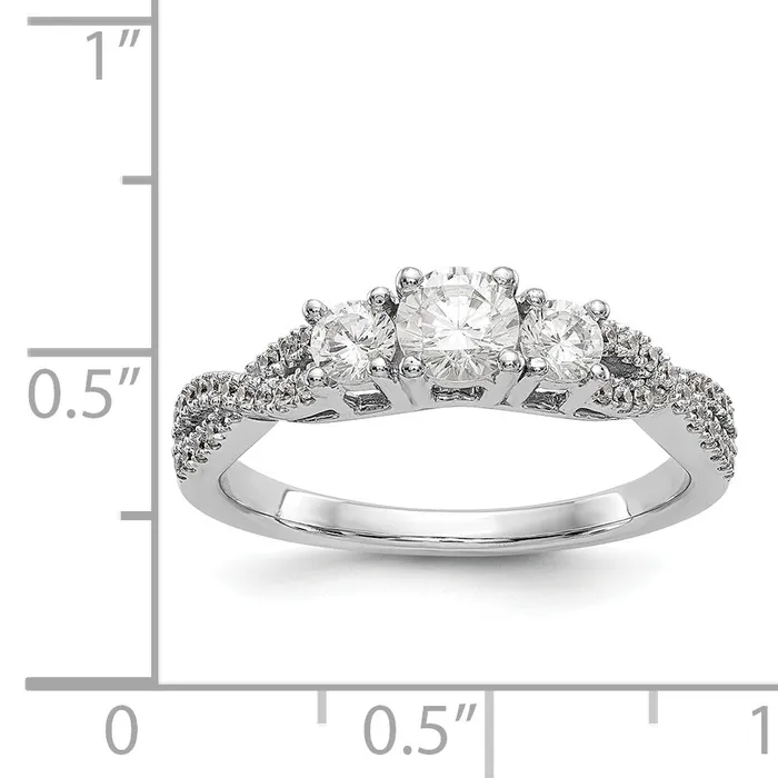 Goldiacom Rings 14K White Gold 3 Stone Simulated Diamond Engagement Ring