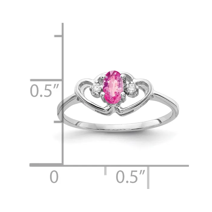 Goldiacom Rings 14k White Gold 5x3mm Oval Pink Sapphire AAA Real Diamond ring