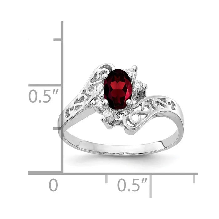 Goldiacom Rings 14k White Gold 6x4mm Oval Garnet AAA Real Diamond ring
