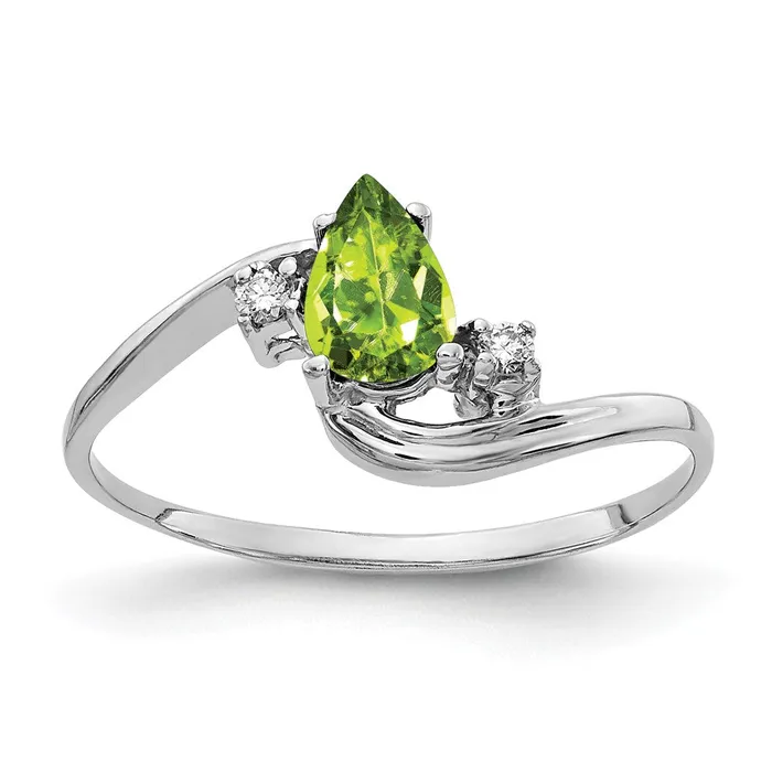 Goldiacom Rings 14k White Gold 6x4mm Pear Peridot A Real Diamond ring