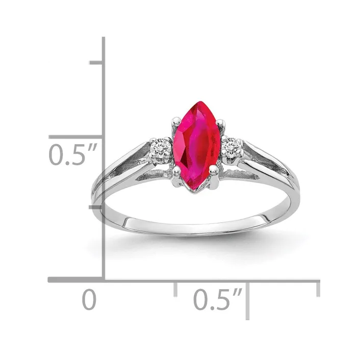 Goldiacom Rings 14k White Gold 8x4mm Marquise Ruby VS Real Diamond ring