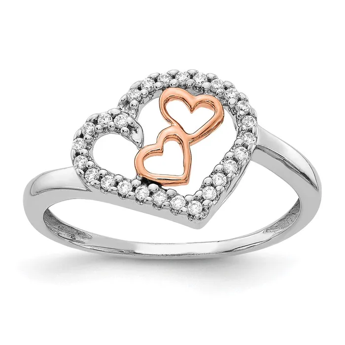 Goldiacom Rings 14k White Gold and Rose Gold Real Diamond Heart Ring