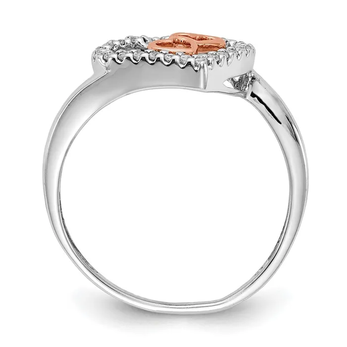 Goldiacom Rings 14k White Gold and Rose Gold Real Diamond Heart Ring