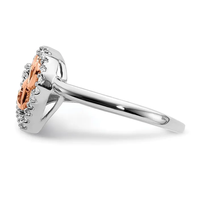Goldiacom Rings 14k White Gold and Rose Gold Real Diamond Heart Ring