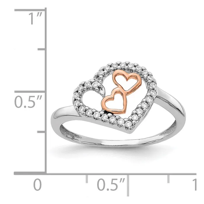 Goldiacom Rings 14k White Gold and Rose Gold Real Diamond Heart Ring