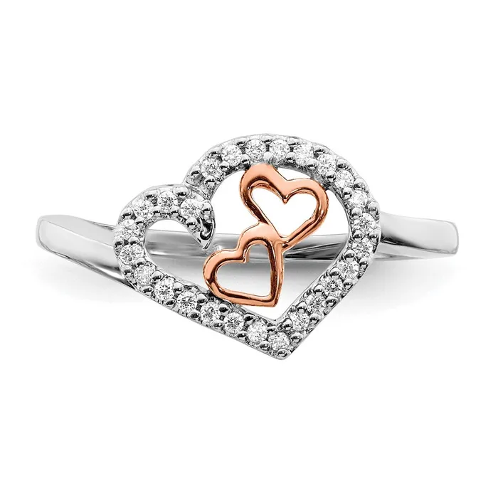 Goldiacom Rings 14k White Gold and Rose Gold Real Diamond Heart Ring