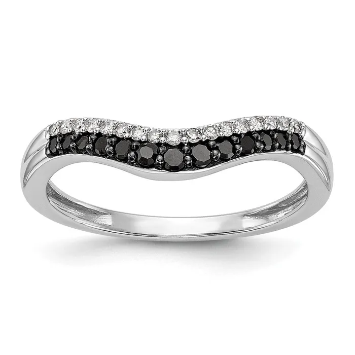 Goldiacom Rings 14K White Gold Black White Real Diamond Band