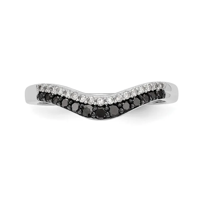 Goldiacom Rings 14K White Gold Black White Real Diamond Band