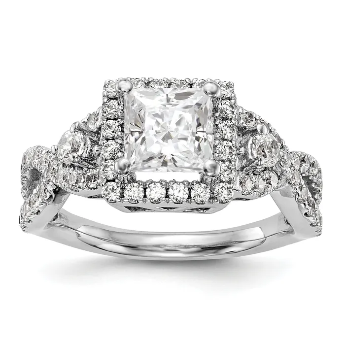 Goldiacom Rings 14K White Gold Diamond Princess CZ Cushion Halo Engagement Ring Goldiacom Rings 14K White Gold Diamond Princess CZ Cushion Halo Engagement Ring