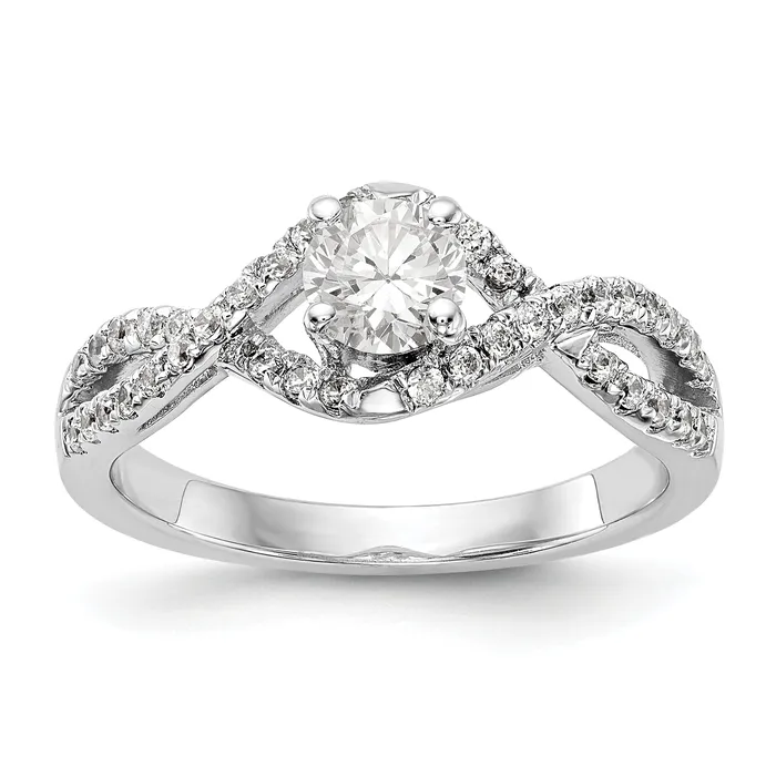 Goldiacom Rings 14k White Gold Diamond Round CZ By Pass Engagement Ring