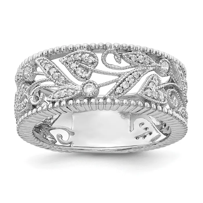Goldiacom Rings 14k White Gold Flower Design Real Diamond Ring