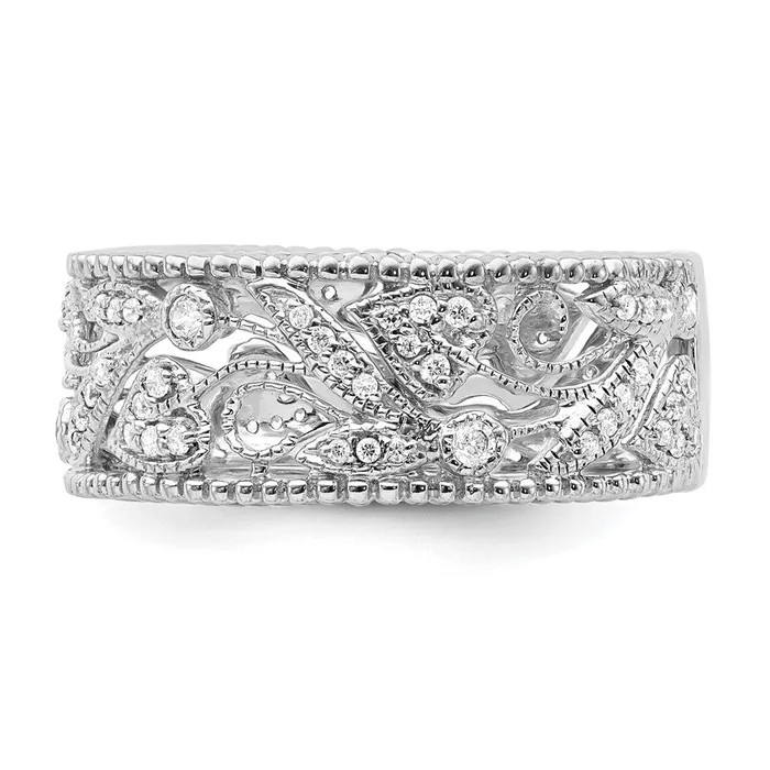 Goldiacom Rings 14k White Gold Flower Design Real Diamond Ring