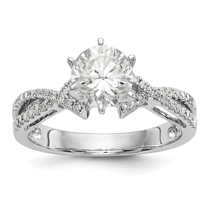Goldiacom Rings 14k White Gold Peg Set Simulated Diamond Criss Cross Engagement Ring