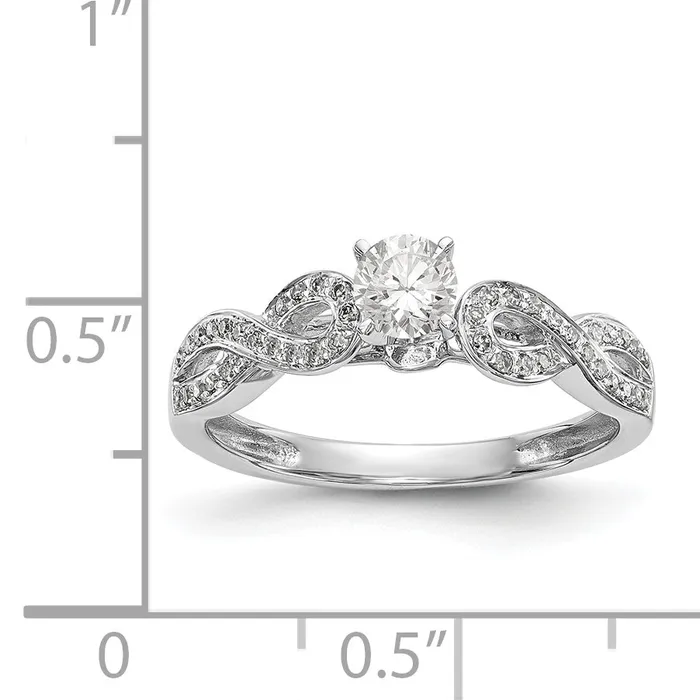 Goldiacom Rings 14k White Gold Peg Set Simulated Diamond Criss Cross Engagement Ring