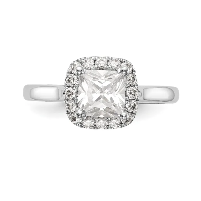 Goldiacom Rings 14K White Gold Princess Simulated Diamond Cushion Halo Engagement Ring