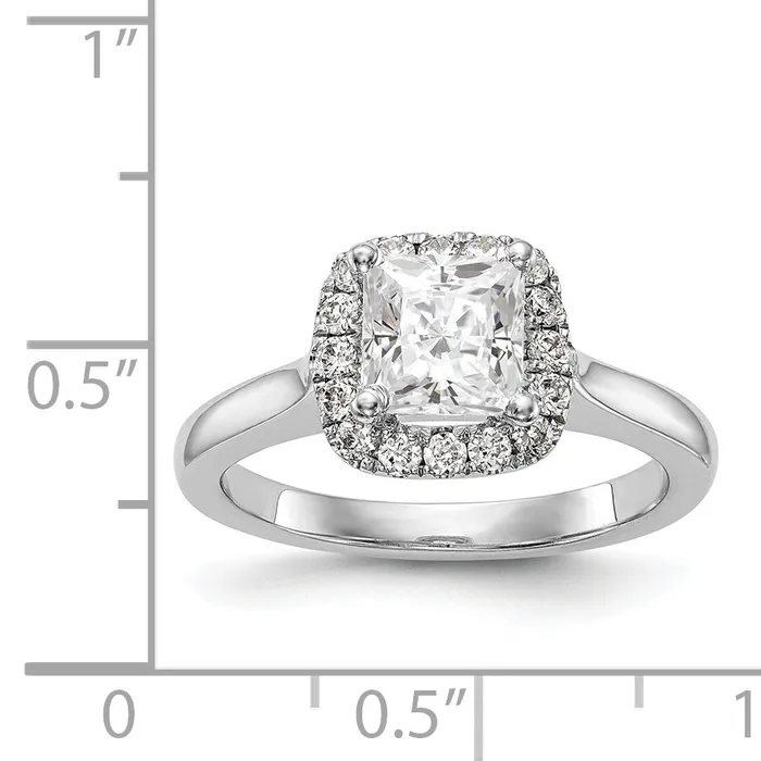 Goldiacom Rings 14K White Gold Princess Simulated Diamond Cushion Halo Engagement Ring