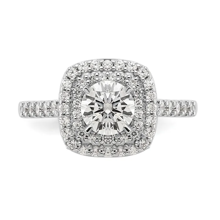 Goldiacom Rings 14K White Gold Simulated Diamond Double Cushion HaloEngagement Ring
