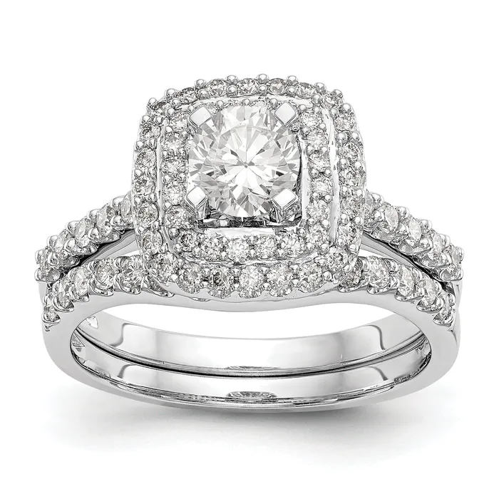 Goldiacom Rings 14K White Gold Simulated Diamond Double Cushion HaloEngagement Ring