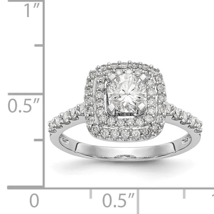 Goldiacom Rings 14K White Gold Simulated Diamond Double Cushion HaloEngagement Ring