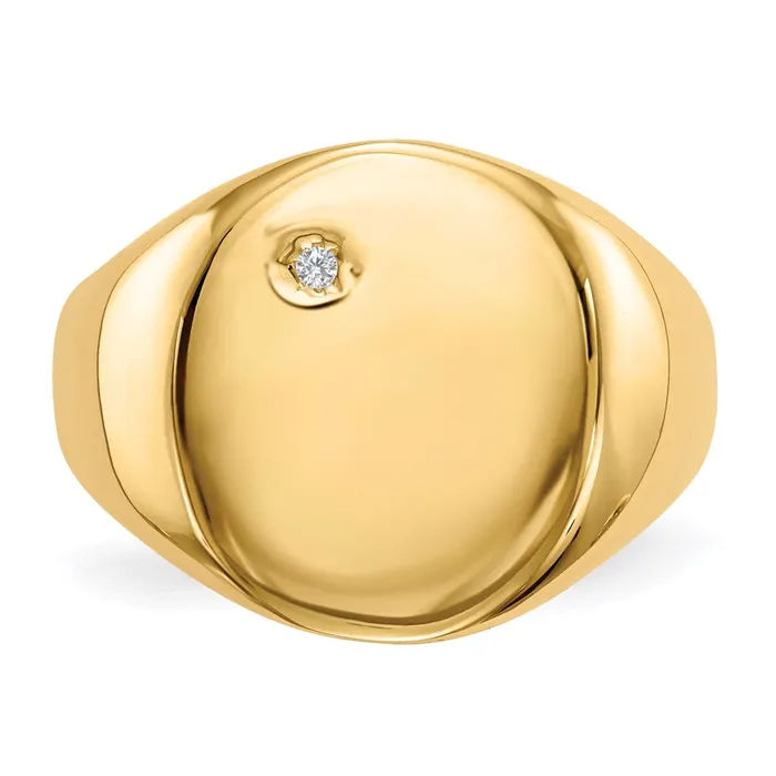 Goldiacom Rings 14K Yellow Gold 170x150mm Open Back VS Real Diamond Mens Signet Ring