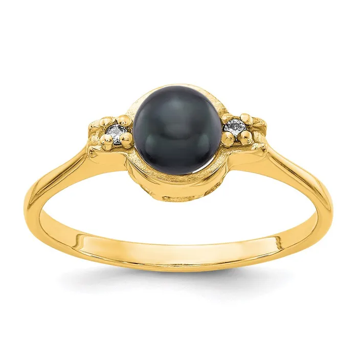 Goldiacom Rings 14K Yellow Gold 5mm Black FW Cultured Pearl AAA Real Diamond ring Goldiacom Rings 14K Yellow Gold 5mm Black FW Cultured Pearl AAA Real Diamond ring