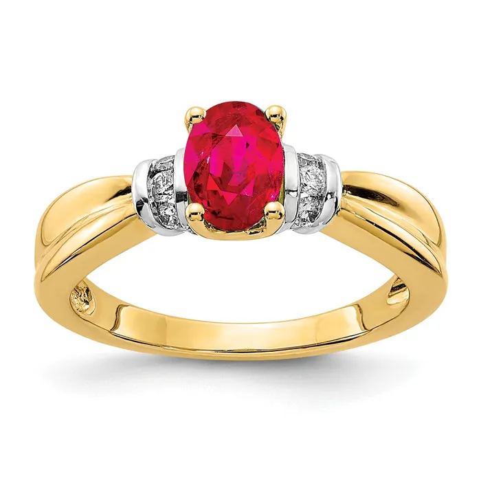 Goldiacom Rings 14k Yellow Gold and Oval Rhodium Real Diamond and Oval Ruby Ring Goldiacom Rings 14k Yellow Gold and Oval Rhodium Real Diamond and Oval Ruby Ring