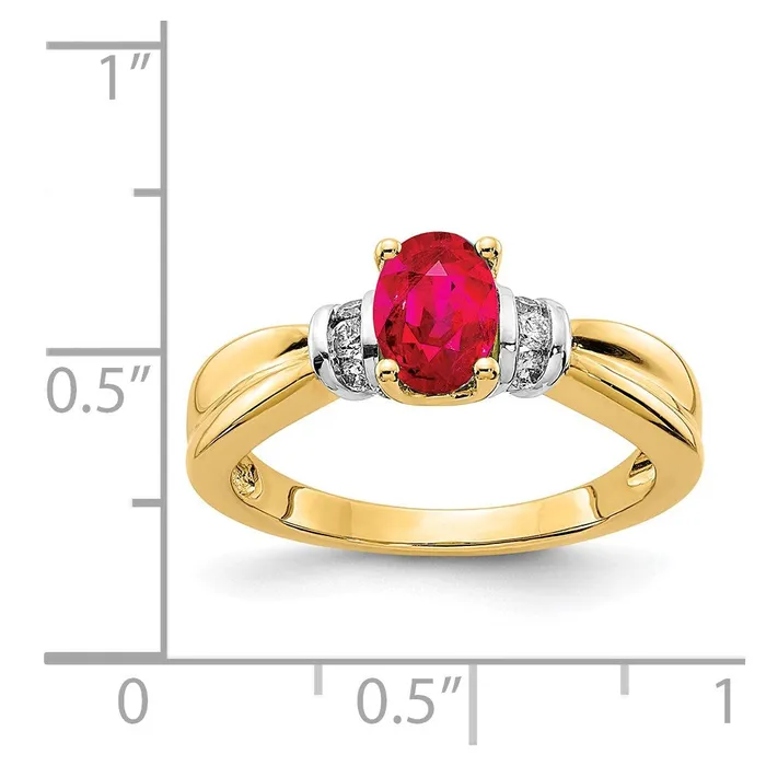 Goldiacom Rings 14k Yellow Gold and Oval Rhodium Real Diamond and Oval Ruby Ring