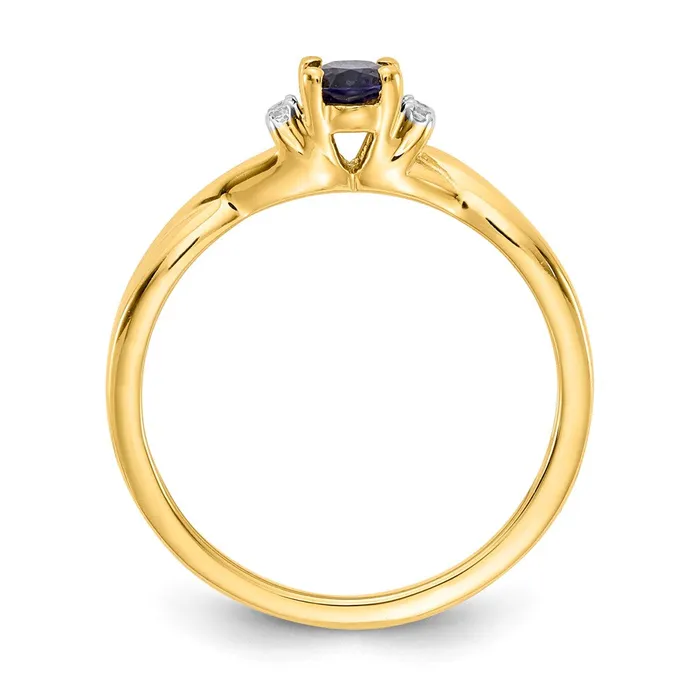 Goldiacom Rings 14K Yellow Gold Real Diamond and Oval Sapphire Ring