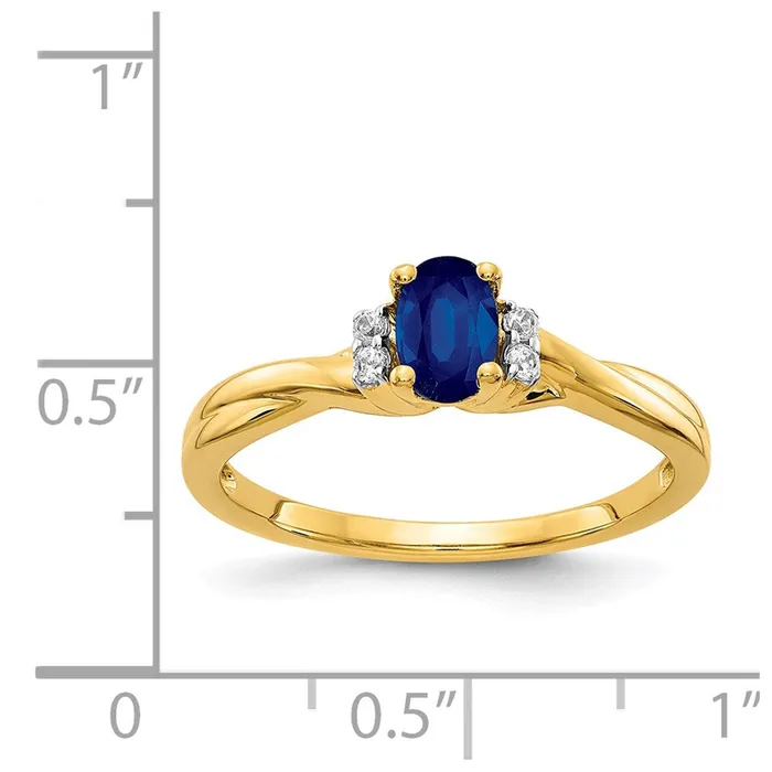 Goldiacom Rings 14K Yellow Gold Real Diamond and Oval Sapphire Ring