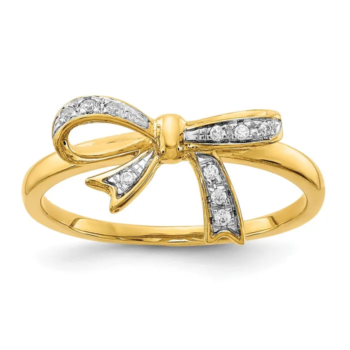 Goldiacom Rings 14K Yellow Gold wRhodium Real Diamond Bow Ring
