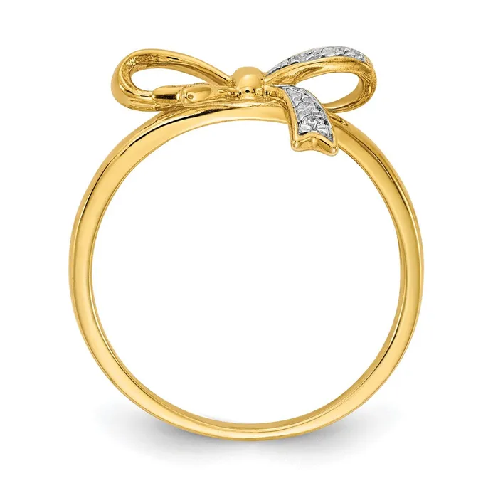 Goldiacom Rings 14K Yellow Gold wRhodium Real Diamond Bow Ring