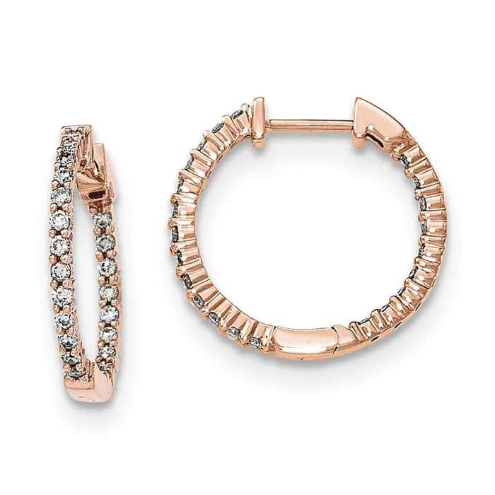 Goldia Earrings 14k Rose Gold Polished Real Diamond In and Out Hinged Hoop Earrings Goldia Earrings 14k Rose Gold Polished Real Diamond In and Out Hinged Hoop Earrings