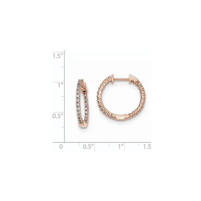 Goldia Earrings 14k Rose Gold Polished Real Diamond In and Out Hinged Hoop Earrings