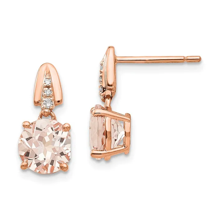 Goldia Earrings 14k Rose Gold Real Diamond and Morganite Round Post Dangle Earrings Goldia Earrings 14k Rose Gold Real Diamond and Morganite Round Post Dangle Earrings