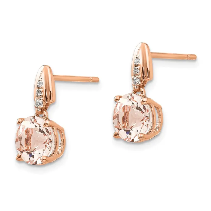 Goldia Earrings 14k Rose Gold Real Diamond and Morganite Round Post Dangle Earrings
