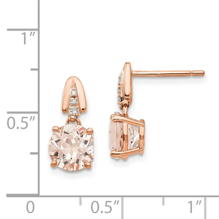Goldia Earrings 14k Rose Gold Real Diamond and Morganite Round Post Dangle Earrings