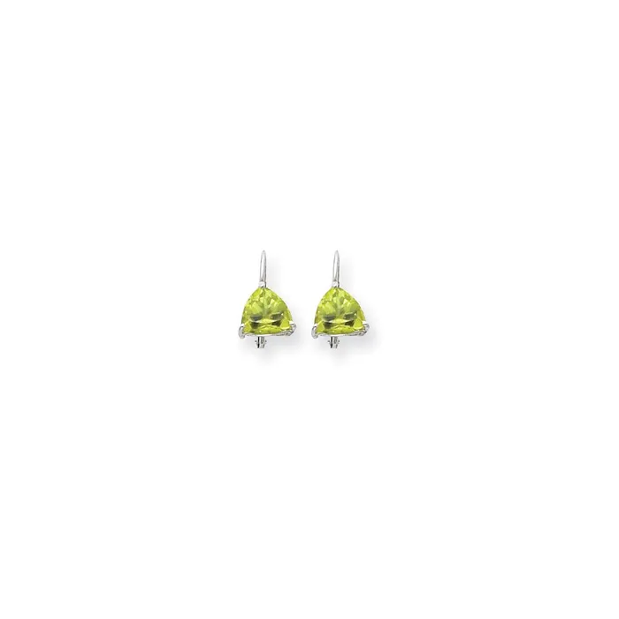 Goldia Earrings 14k White Gold 7mm Trillion Peridot Leverback Earrings