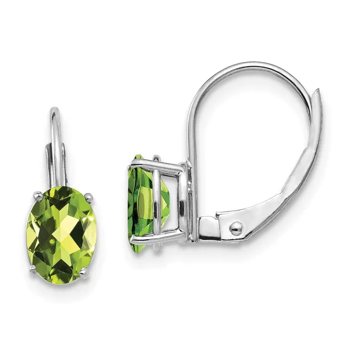Goldia Earrings 14k White Gold 7x5mm Oval Peridot Leverback Earrings