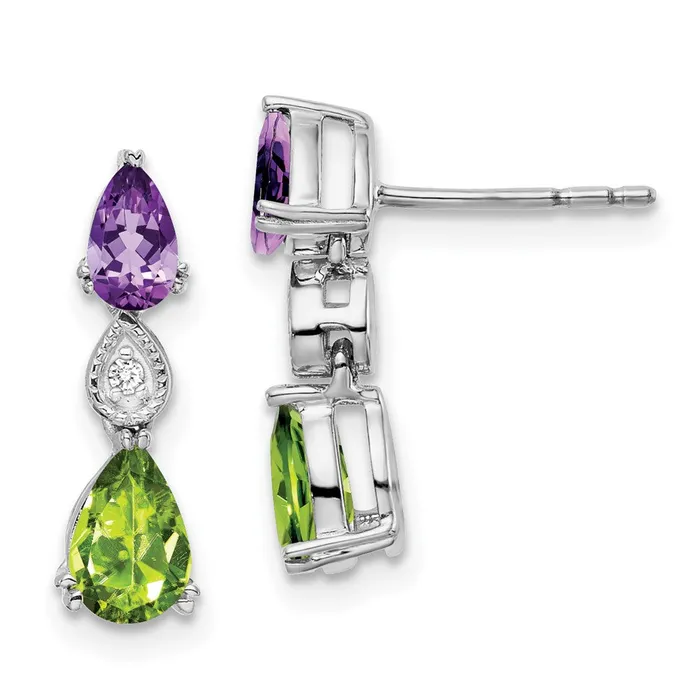 Goldia Earrings 14k White Gold AmethystPeridotReal Diamond Earrings