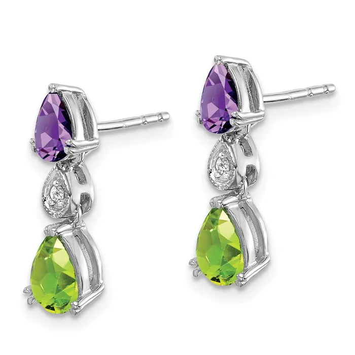 Goldia Earrings 14k White Gold AmethystPeridotReal Diamond Earrings