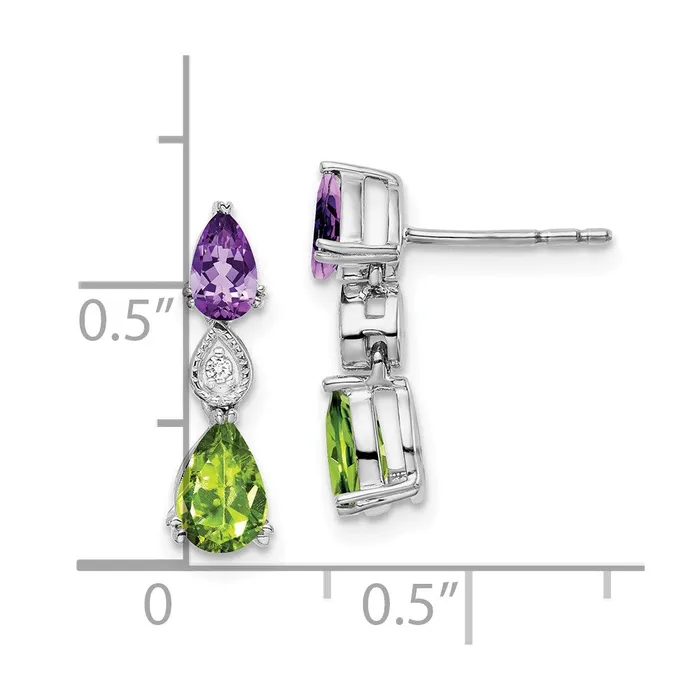 Goldia Earrings 14k White Gold AmethystPeridotReal Diamond Earrings