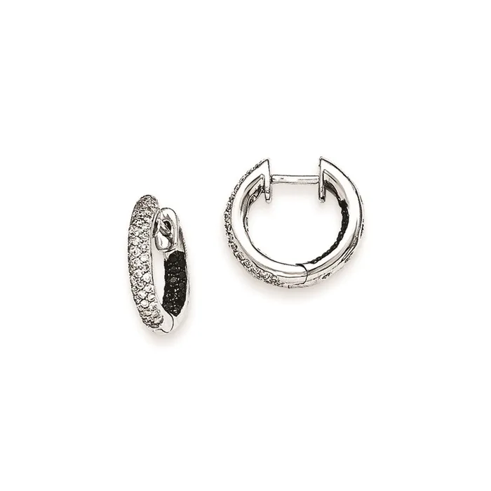 Goldia Earrings 14k White Gold Black and White Real Diamond Hinged Hoop Earrings Goldia Earrings 14k White Gold Black and White Real Diamond Hinged Hoop Earrings