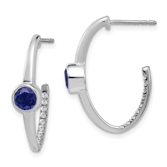 Goldia Earrings 14k White Gold Created Sapphire and Real Diamond JHoop Earrings Goldia Earrings 14k White Gold Created Sapphire and Real Diamond JHoop Earrings